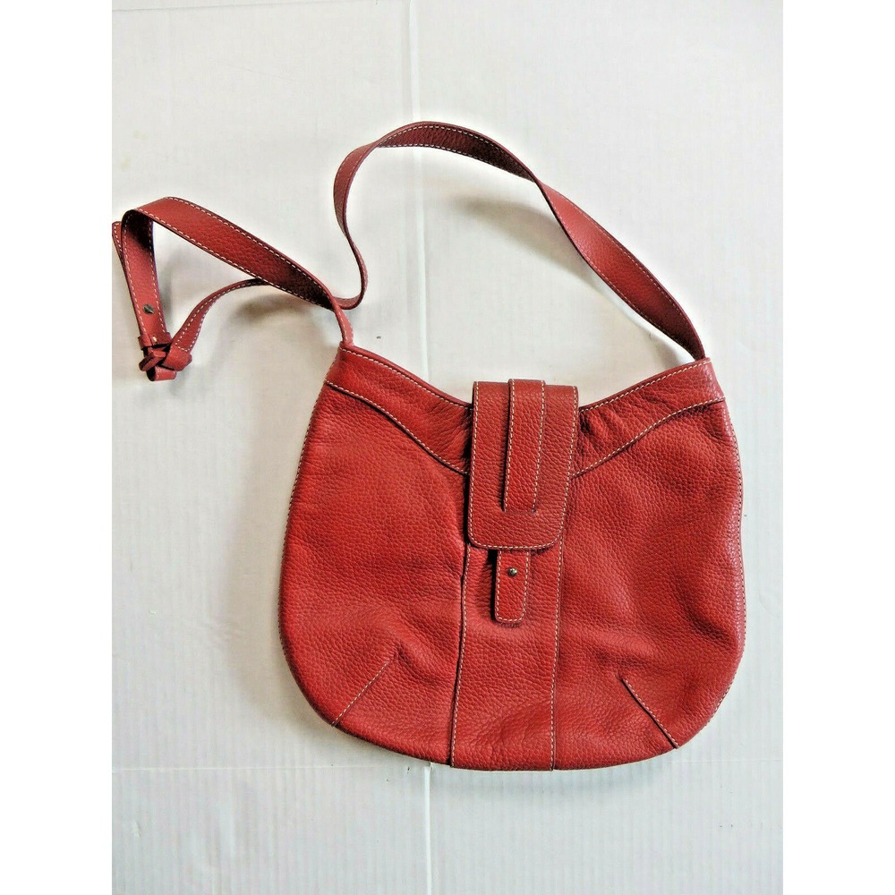 Ann Klein Red Pebbled Leather Hobo Cross Body Handbag Adjustable Strap